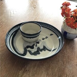 Elegant Blue and Cream Ceramic Dish Set